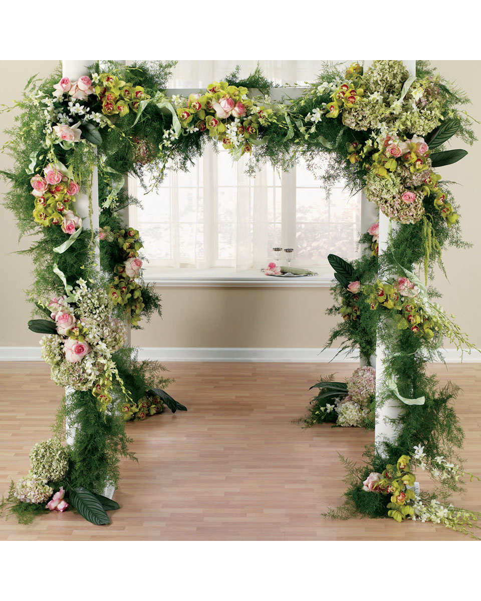 Chuppah Heaven Standard Get married under a  spectacular array of exotic Orchids, Hydrangea,  and Roses. This Chuppah Masterpiece will certainly make a lasting impression on the bride, groom, and all attaending.  