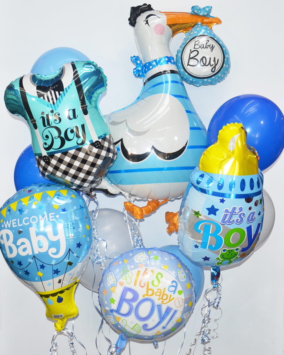 Its a Boy Balloon Bouquet Premium Assorted Baby Boy Mylars and Latex are crafted into a 