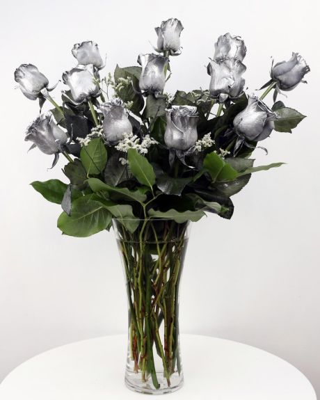Silver Metallic Roses-Silver Metallic Roses arranged in a vase-Roses