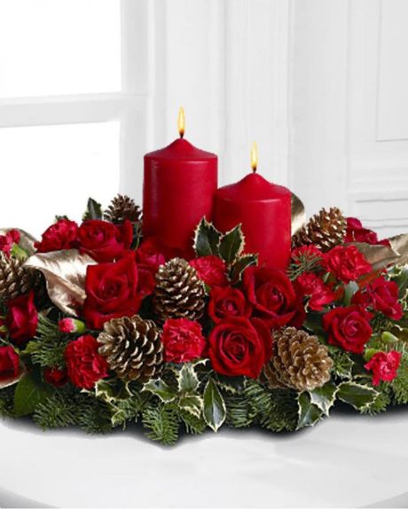 Christmas Candles & Roses Centerpiece