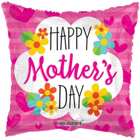 36 in Happy Mothers Day Mylar with Pink Hearts Background