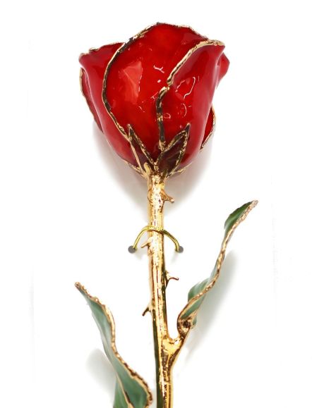 red Rose Dipped in Gold-This product contains a real rose that is hand picked. With the timeless beauty of nature, each rose is carefully selected, sized and preserved at the peak of its beauty. A fine delicate layer of lacquer has been applied to preserv